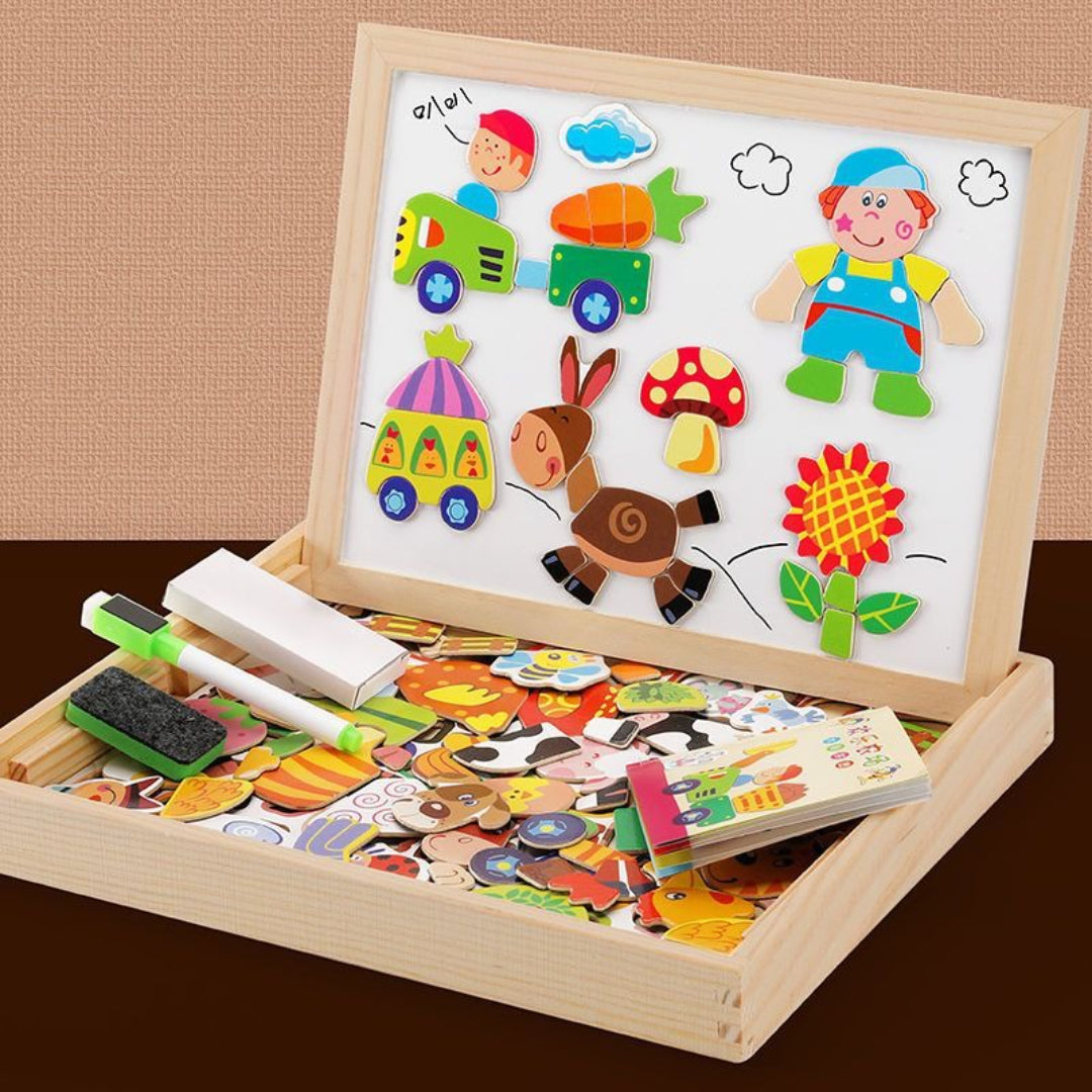 2-in-1 Montessori Drawing Table – Magnetic & Chalkboard Combination