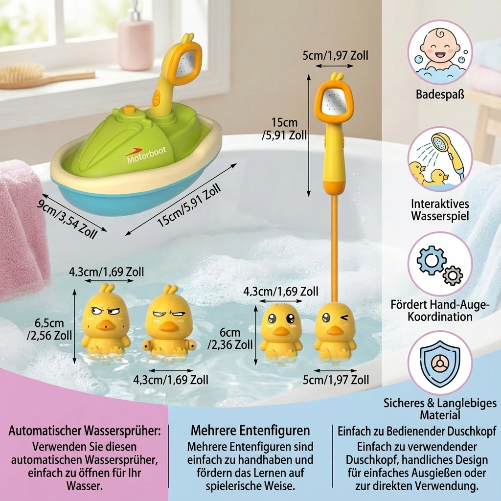 Duck Fountain Bath Toy | Interactive Plastic Ducks with Battery-Operated Shower Head | Engaging Sensory Play for Kids 5