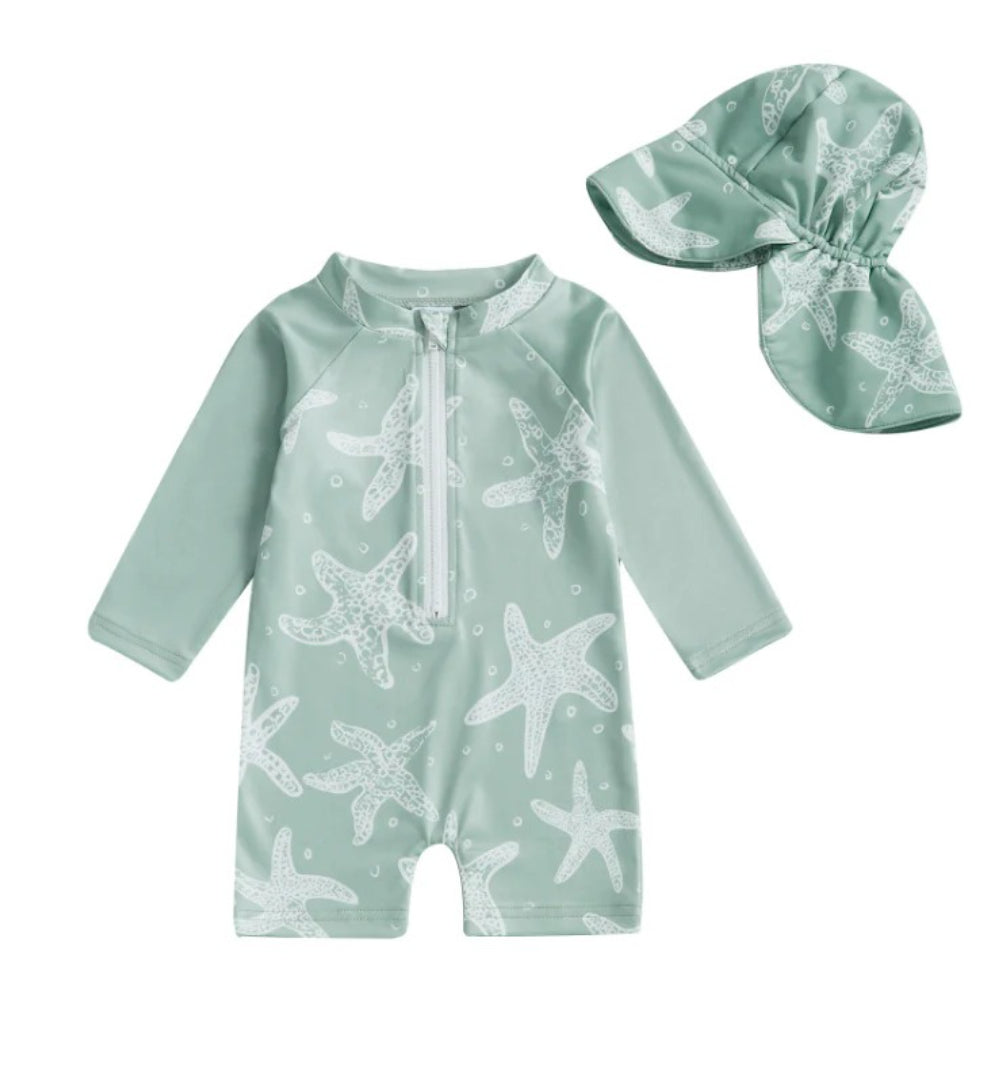 Infant Sun Protection Swimsuit Set: UPF 50+ Swimsuit and Matching Hat