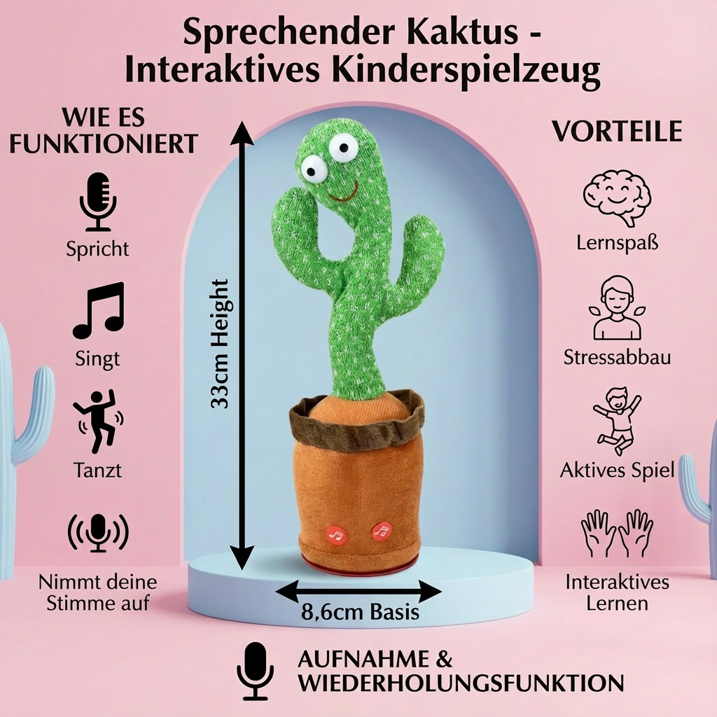 Interactive Talking Cactus Toy with Speech Repetition & Music for Engaging Learning Fun 5