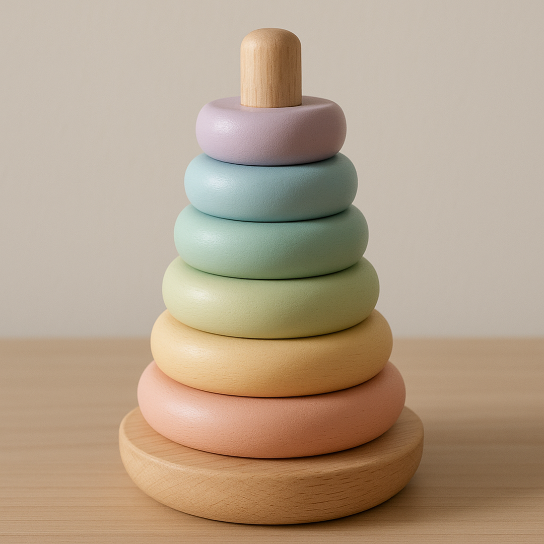 Wooden ring stacking tower – promoting motor skills