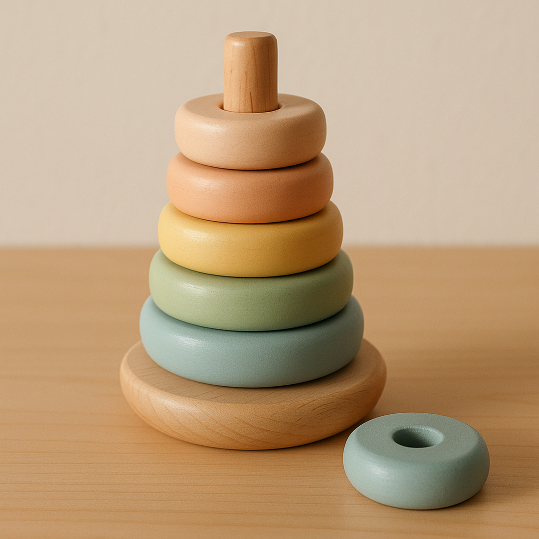 Wooden ring stacking tower – promoting motor skills