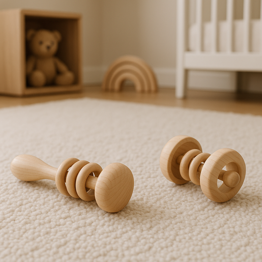 Set mit 2 Holzrasseln für Kinder