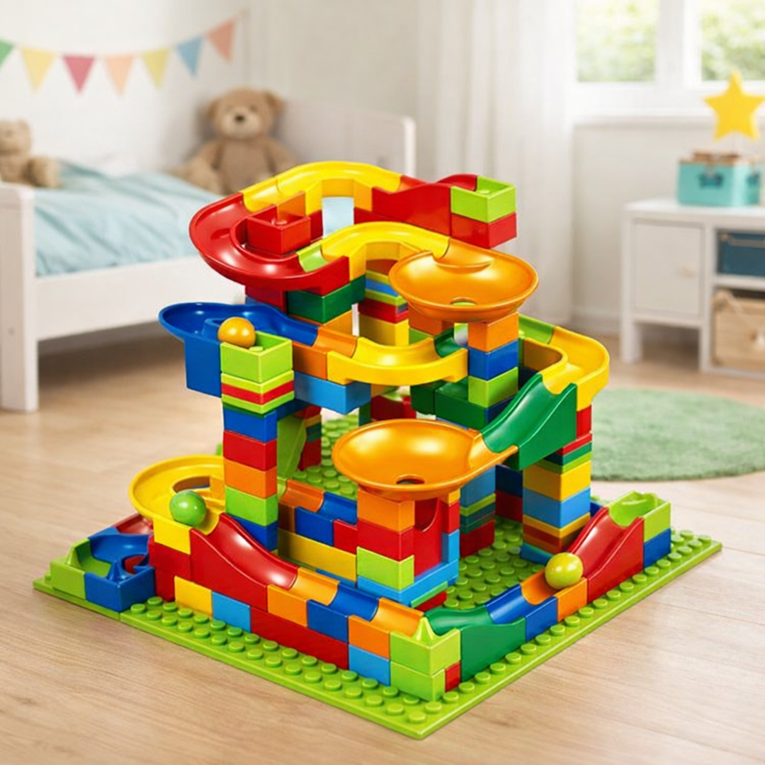 Customizable Marble Run with Building Blocks – Create Your Own Race Track