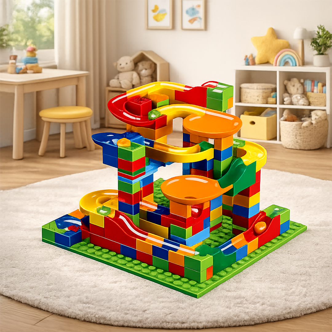 Customizable Marble Run with Building Blocks – Create Your Own Race Track