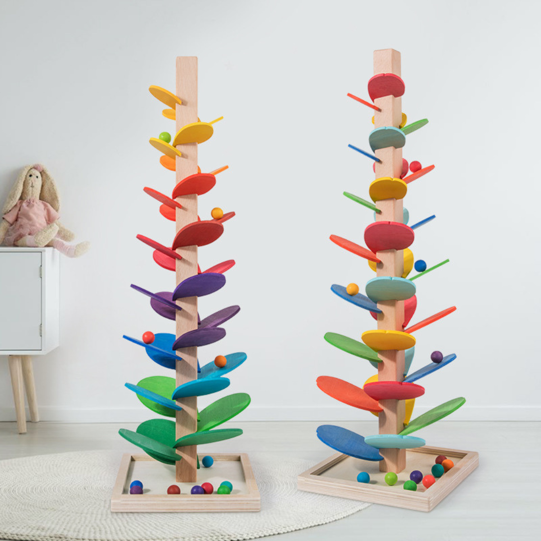 Colorful Wooden Ball Run Tower for Children - Includes Balls