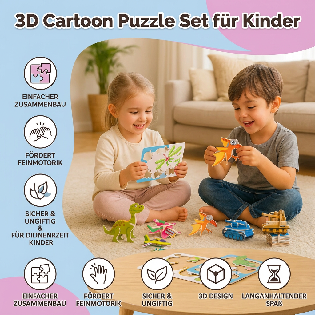 3D Cartoon Puzzle Set for Kids with Colorful Designs | Engaging Learning Tool for Creativity and Fine Motor Skills 6