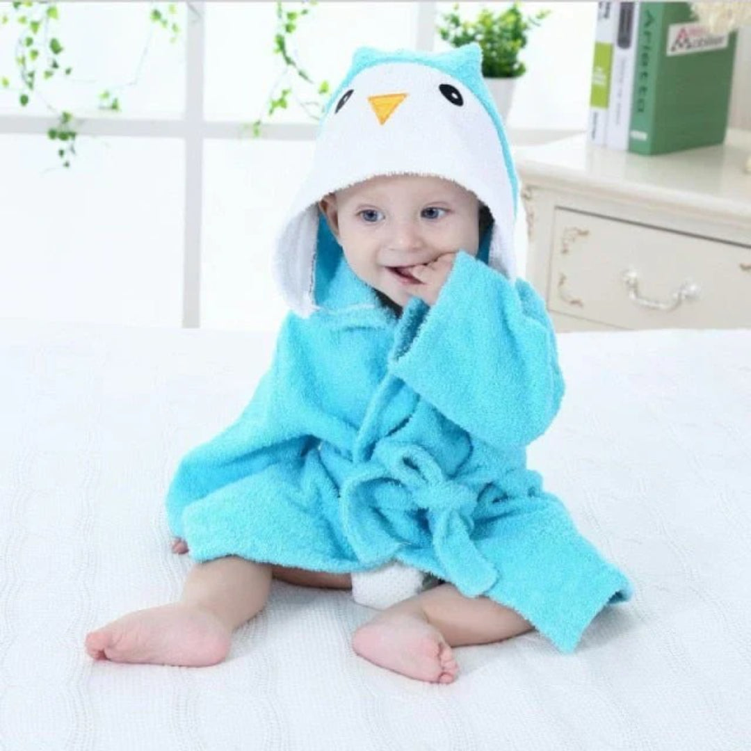 Soft and absorbent animal-themed baby bathrobe