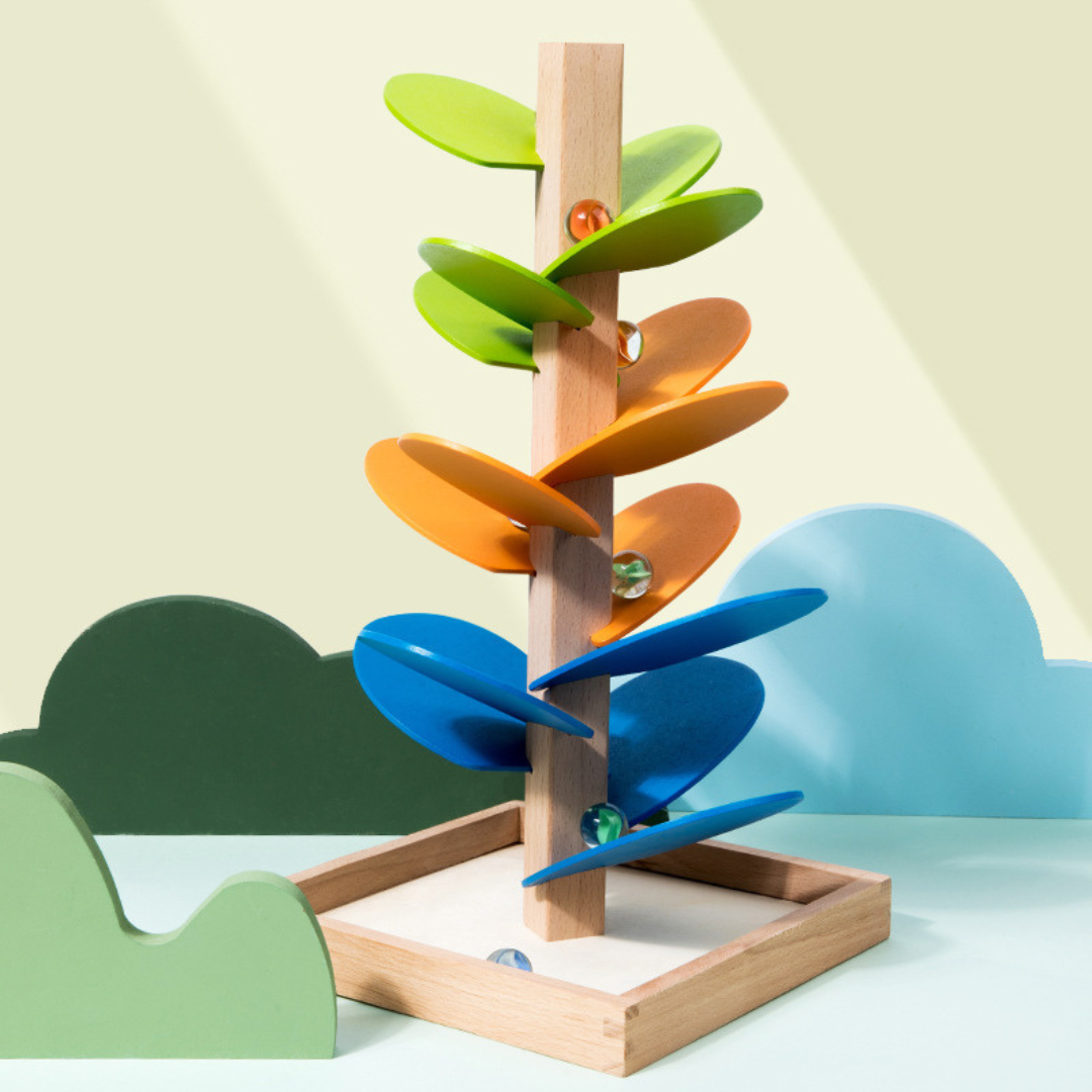 Colorful Wooden Ball Run Tower for Children - Includes Balls