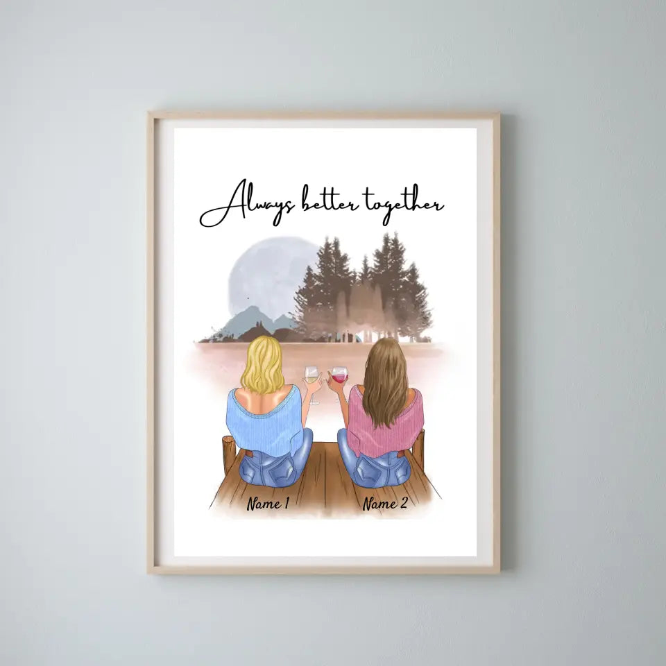 Best friends with drinks - personalized poster (2-4 friends)