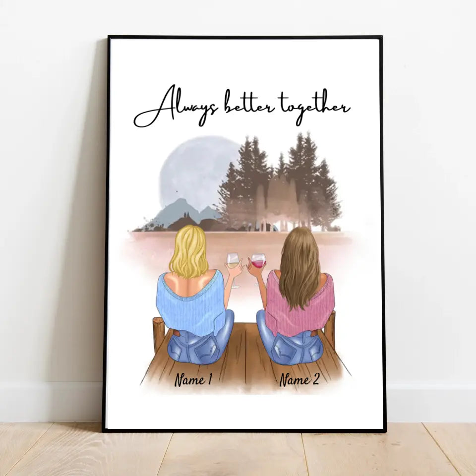 Best friends with drinks - personalized poster (2-4 friends)