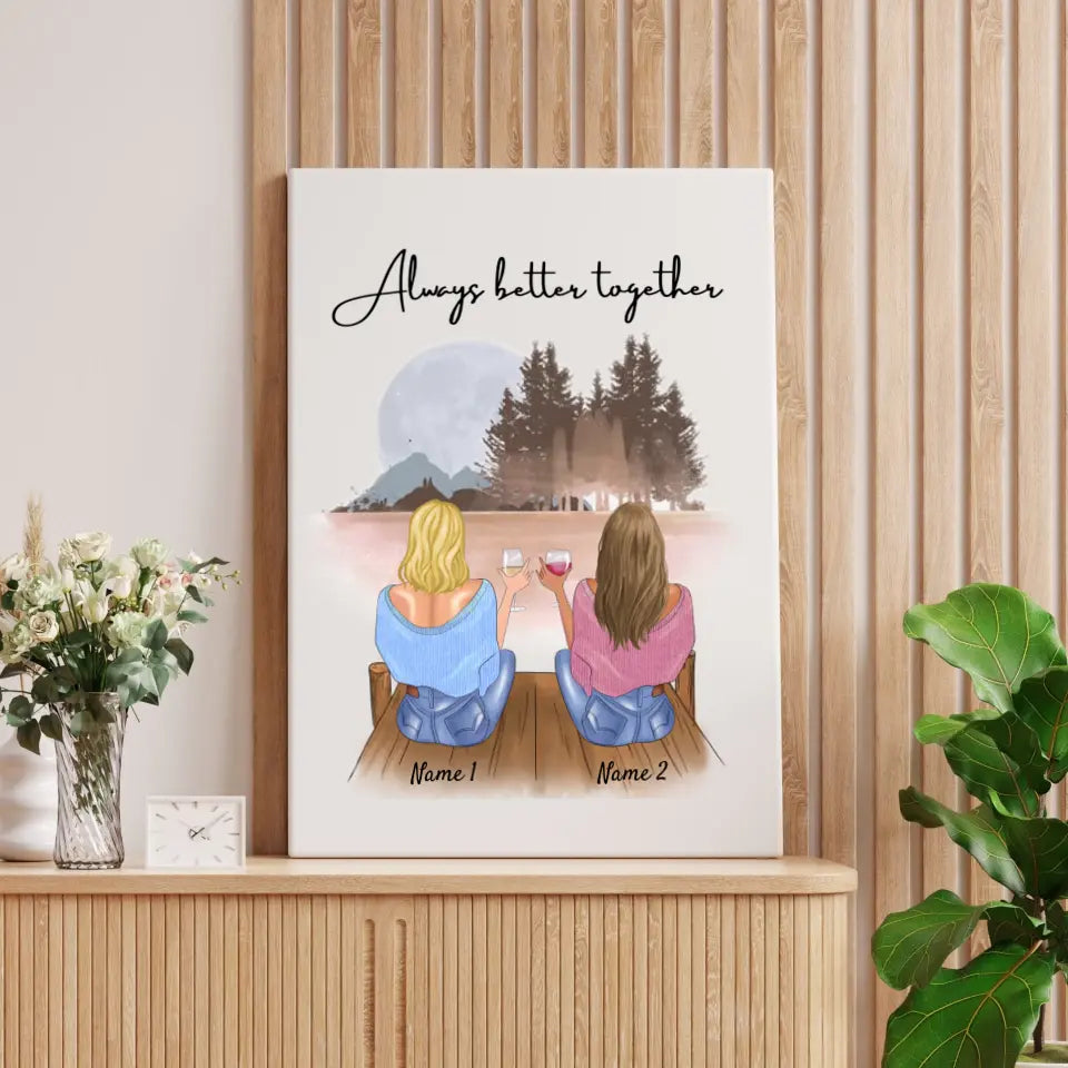 Best friends with drinks - Personalized canvas (2-4 friends)