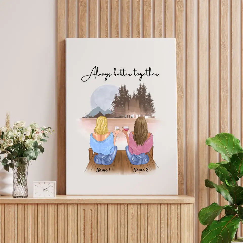 Best friends with drinks - personalized poster (2-4 friends)