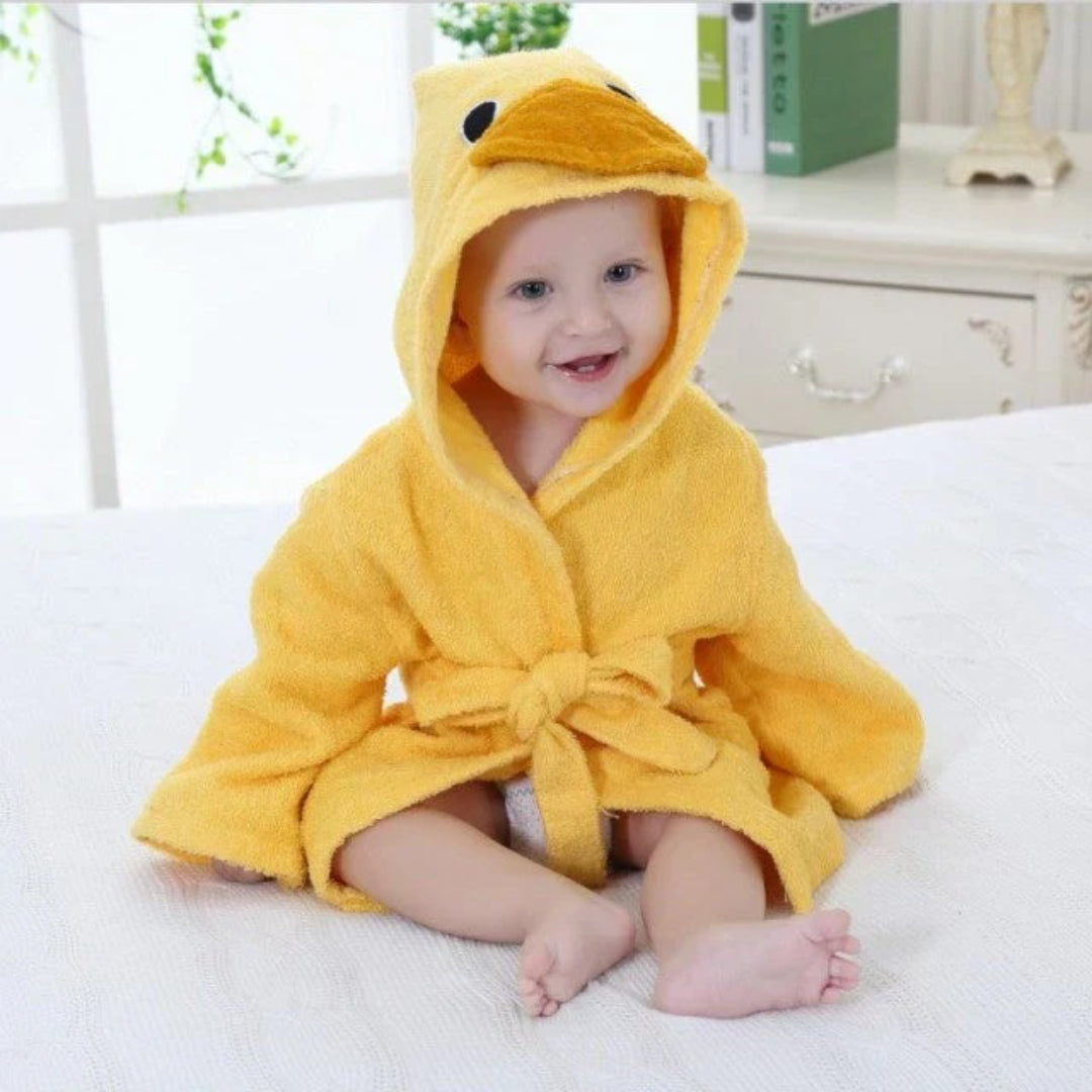 Soft and absorbent animal-themed baby bathrobe