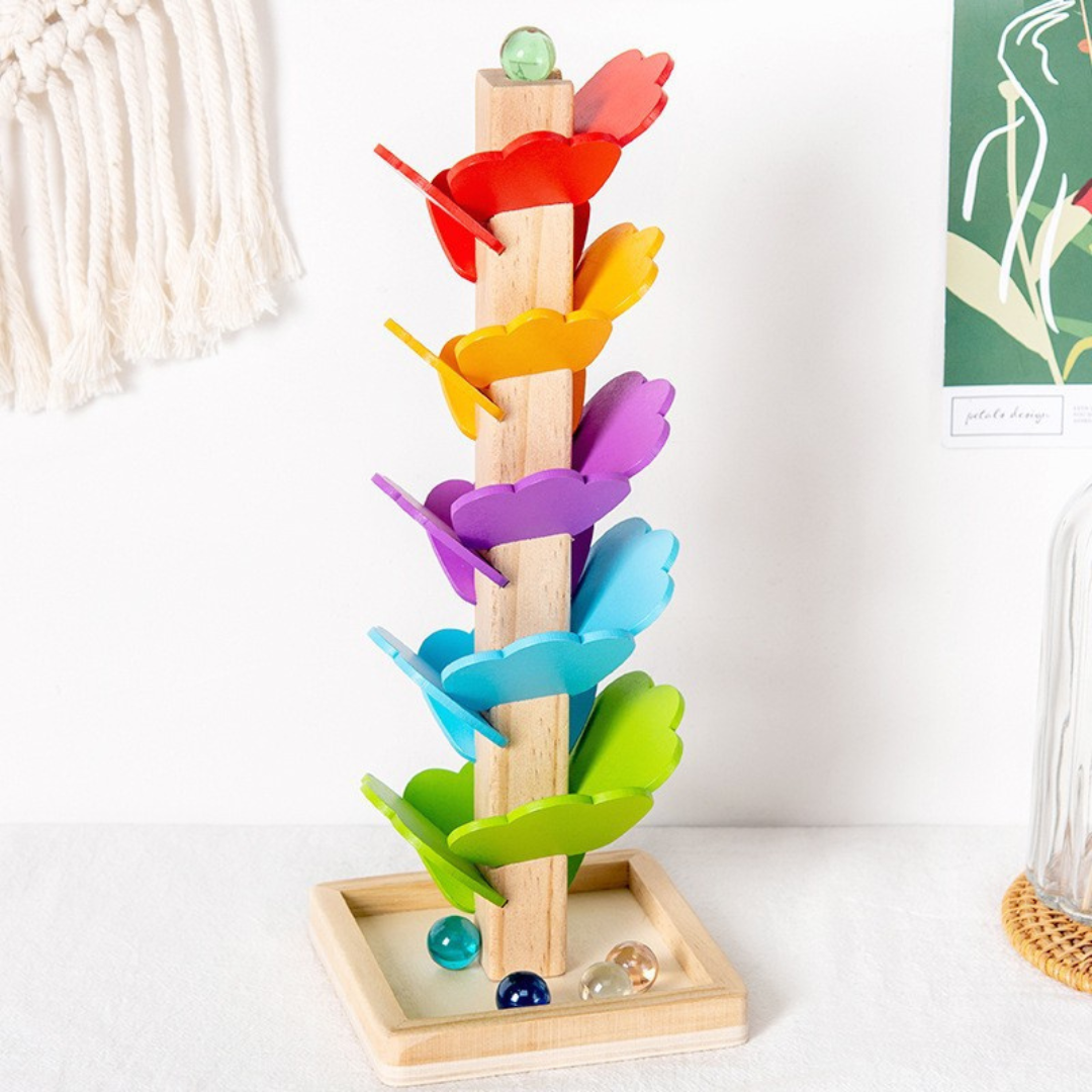 Colorful Wooden Ball Run Tower for Children - Includes Balls