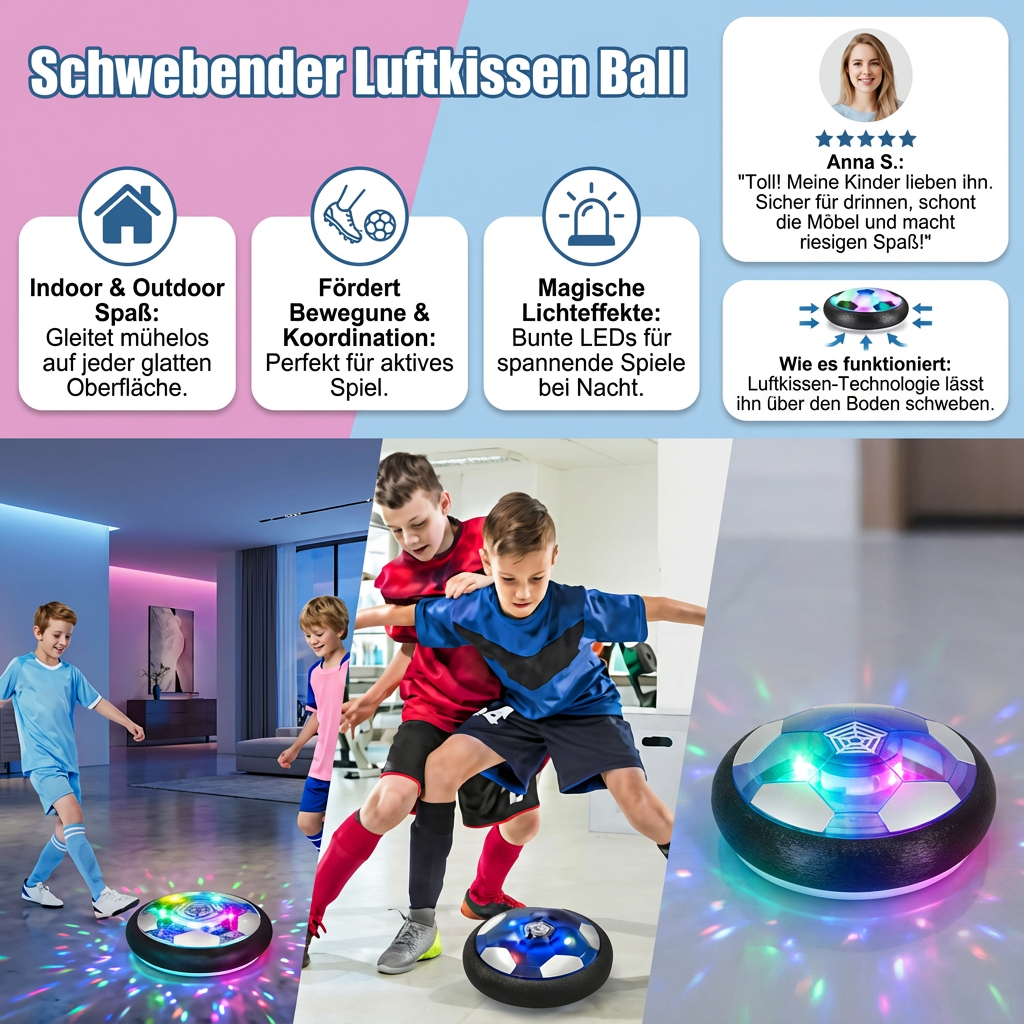 Air Cushion Ball | Indoor Football with LED Lights & Shock-Absorbing Edge | Fun for All Ages 4