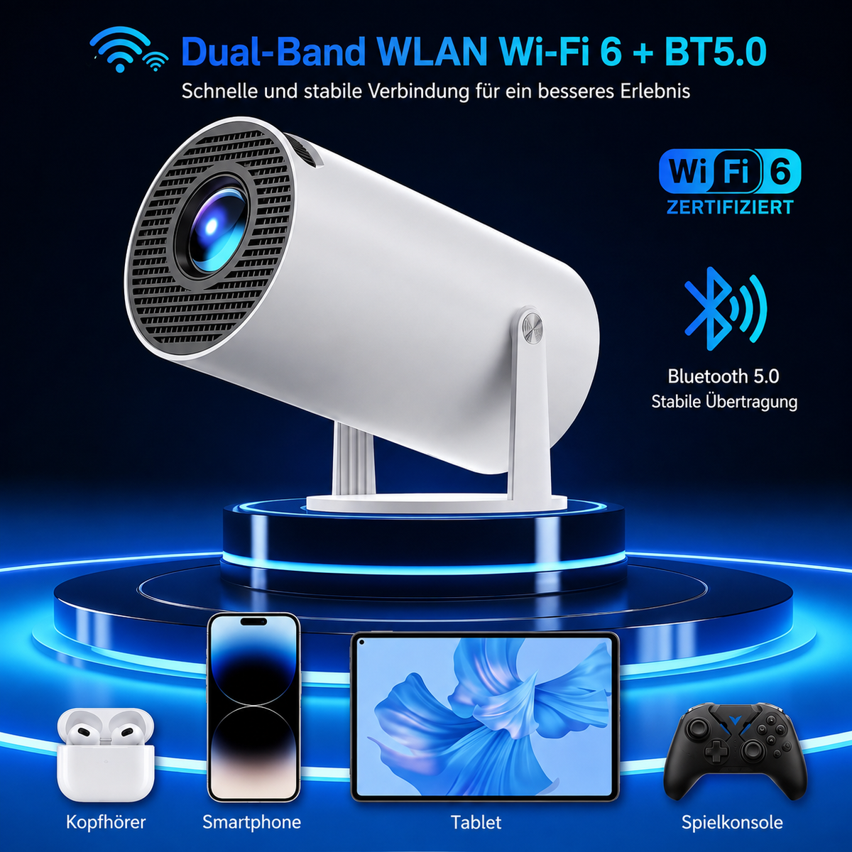 Compact 4K Mini Bluetooth WiFi Projector