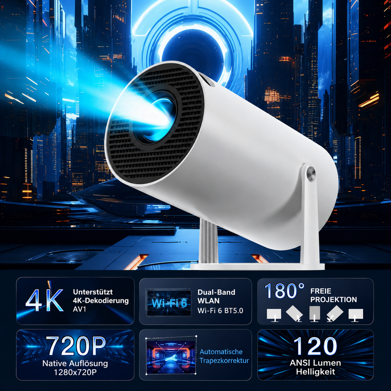 Compact 4K Mini Bluetooth WiFi Projector