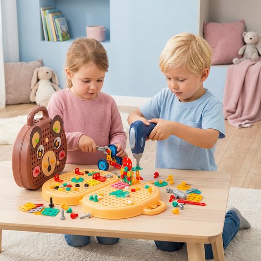 Creative Bear Box | Crafting Kit for Kids with Battery-Operated Screwdriver | Portable Storage for Imaginative Play 0