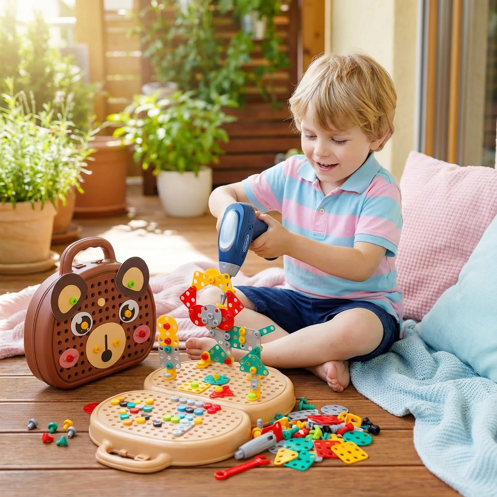 Creative Bear Box | Crafting Kit for Kids with Battery-Operated Screwdriver | Portable Storage for Imaginative Play 3