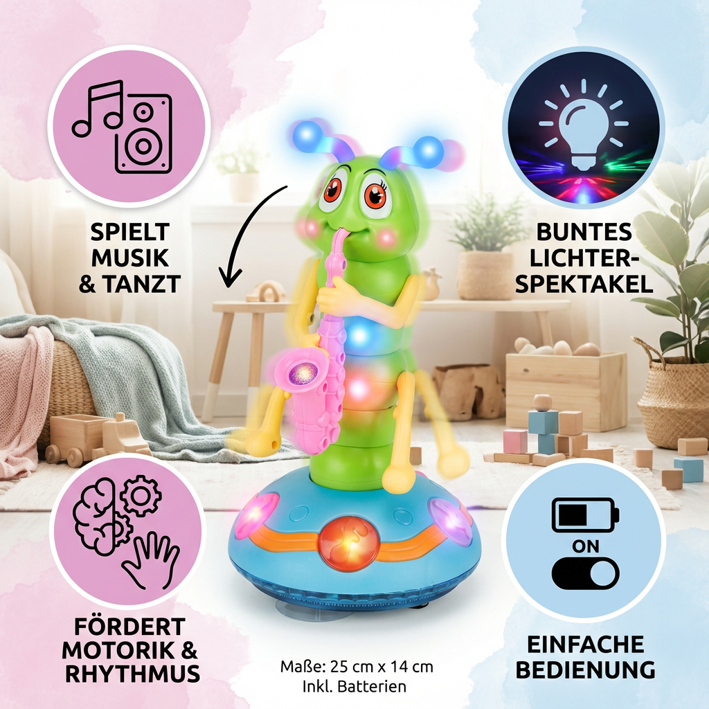 Dancing Saxophone Caterpillar | Musical Toy with Colorful Lights | Engaging Movement for Kids 2