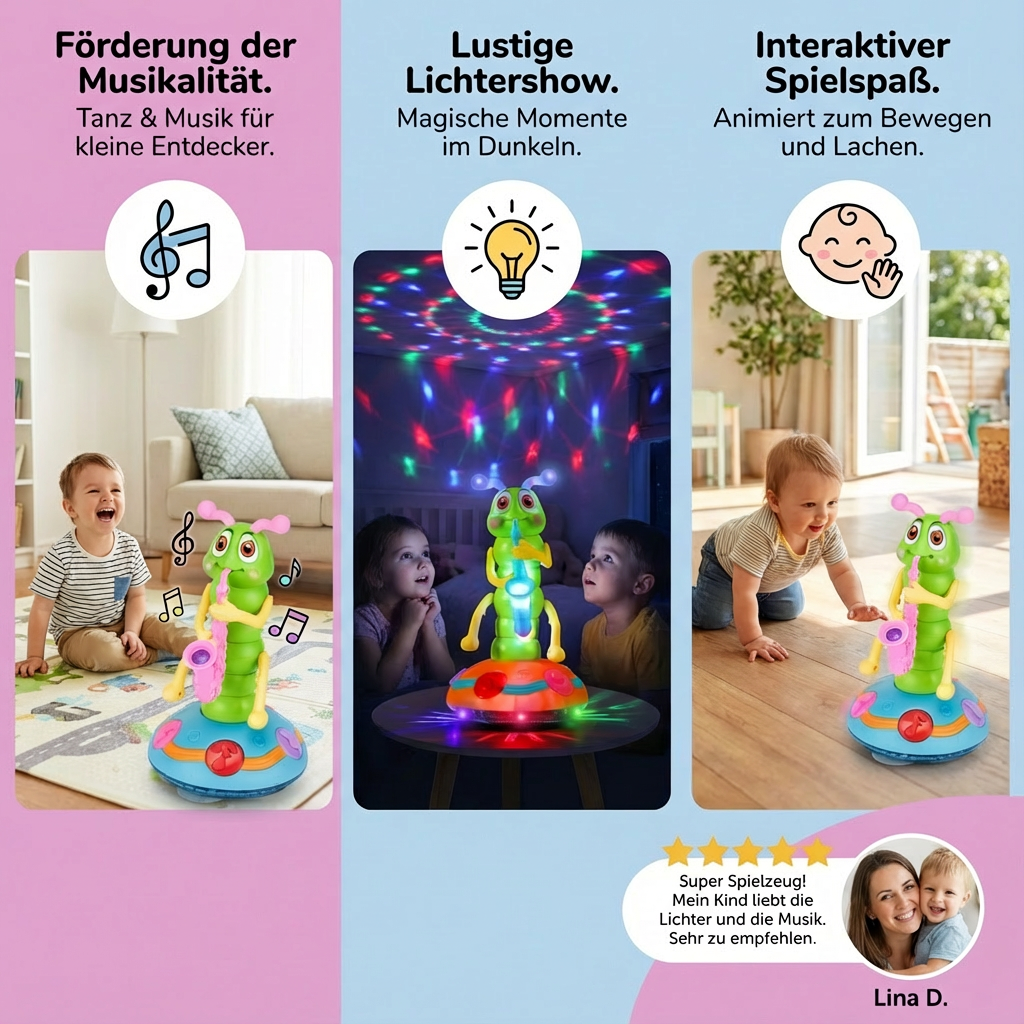 Dancing Saxophone Caterpillar | Musical Toy with Colorful Lights | Engaging Movement for Kids 3