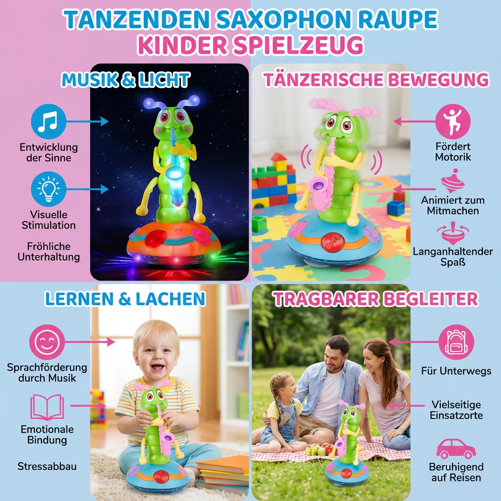 Dancing Saxophone Caterpillar | Musical Toy with Colorful Lights | Engaging Movement for Kids 4