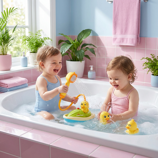Duck Fountain Bath Toy | Interactive Plastic Ducks with Battery-Operated Shower Head | Engaging Sensory Play for Kids 0
