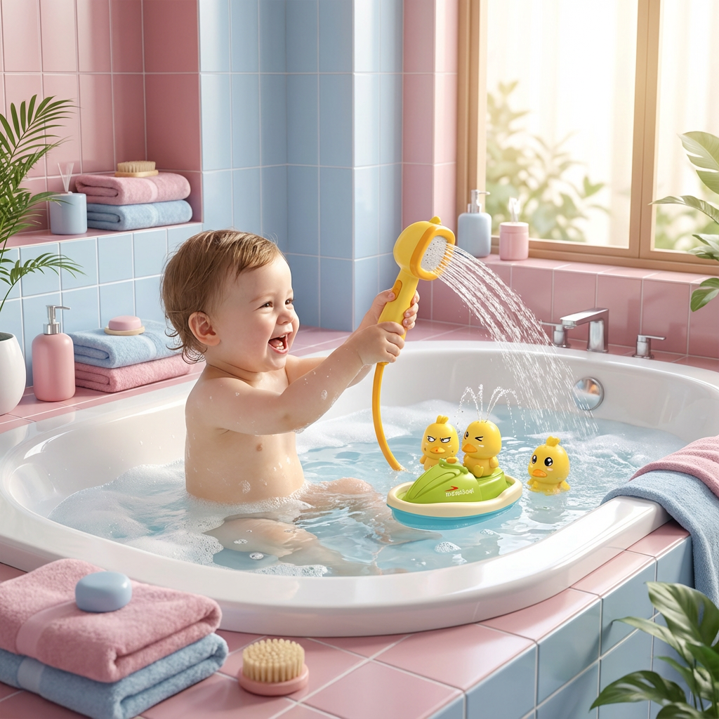 Duck Fountain Bath Toy | Interactive Plastic Ducks with Battery-Operated Shower Head | Engaging Sensory Play for Kids 1