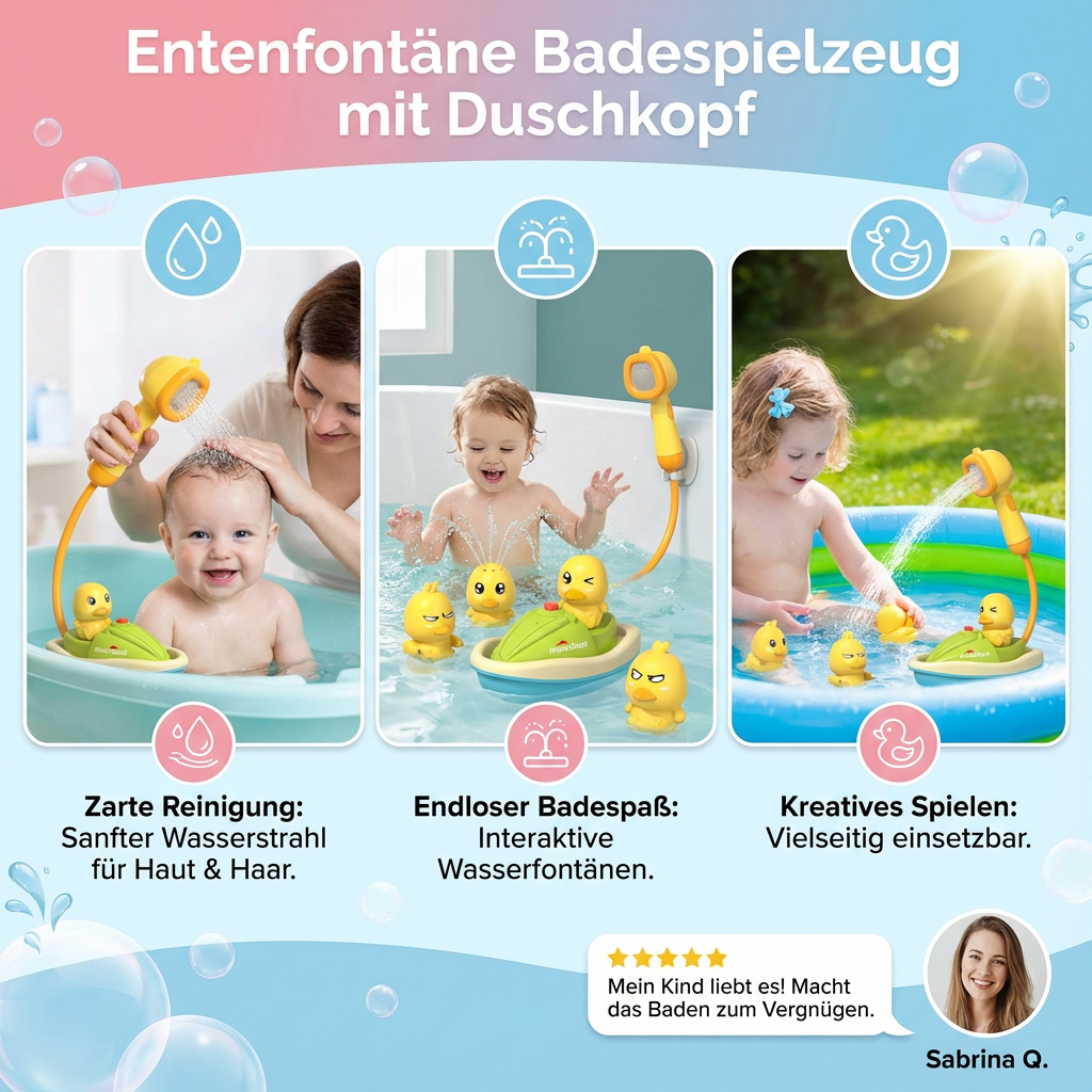 Duck Fountain Bath Toy | Interactive Plastic Ducks with Battery-Operated Shower Head | Engaging Sensory Play for Kids 4