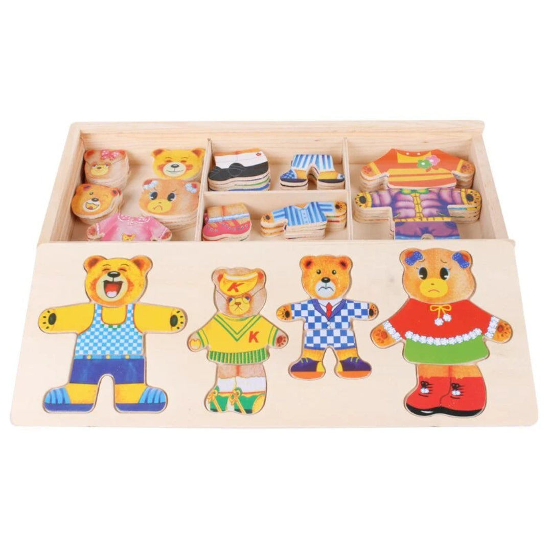 Holzpuzzle zum Ankleiden: Outfit-Matching-Spiel