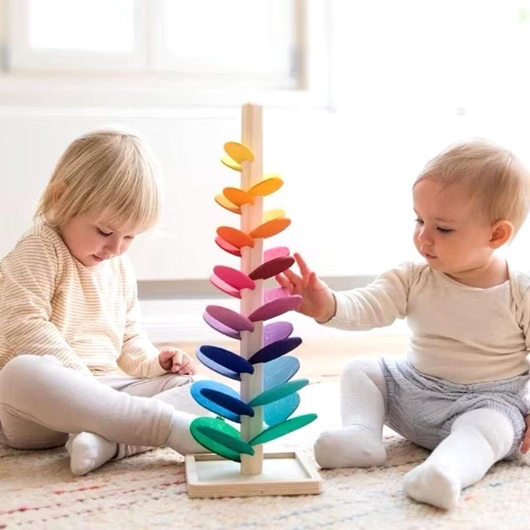 Colorful Wooden Ball Run Tower for Children - Includes Balls