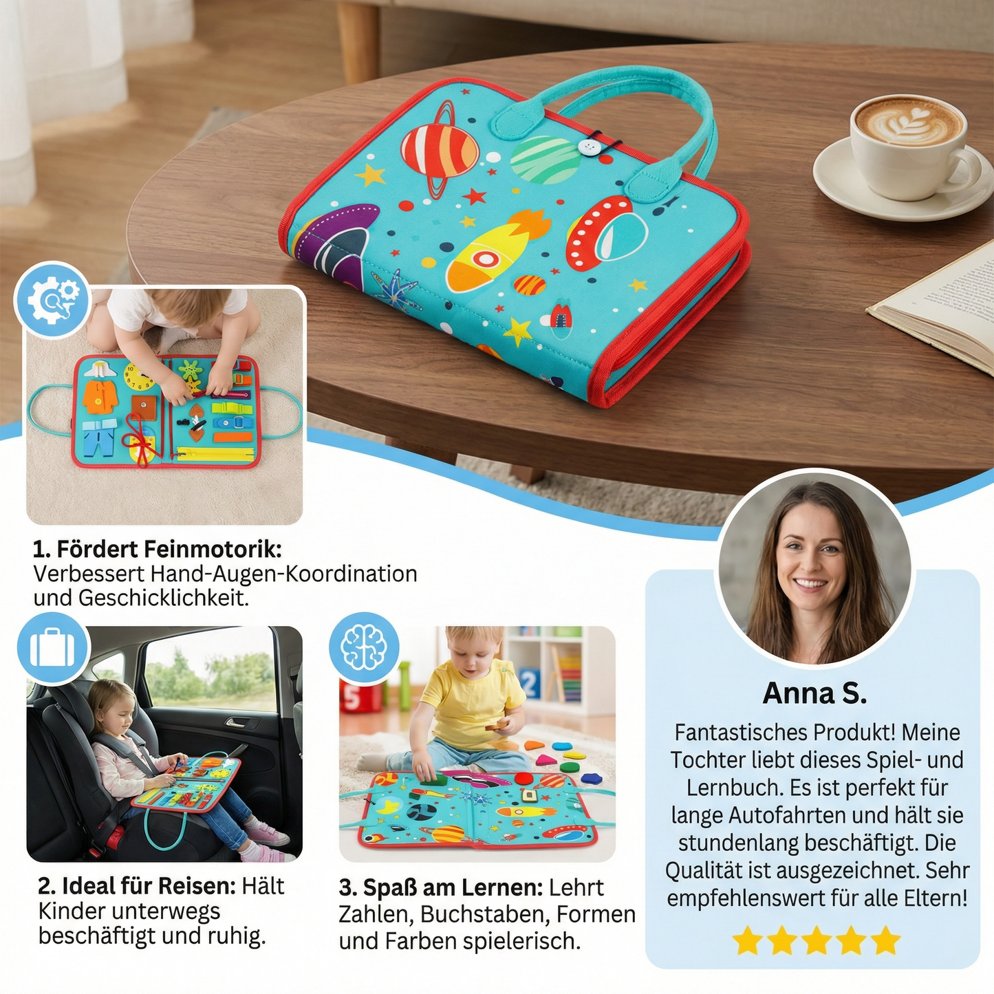 Interactive Learning Book | Montessori Educational Tool with Fine Motor Skills Activities | Portable Resource for Cognitive Development 2