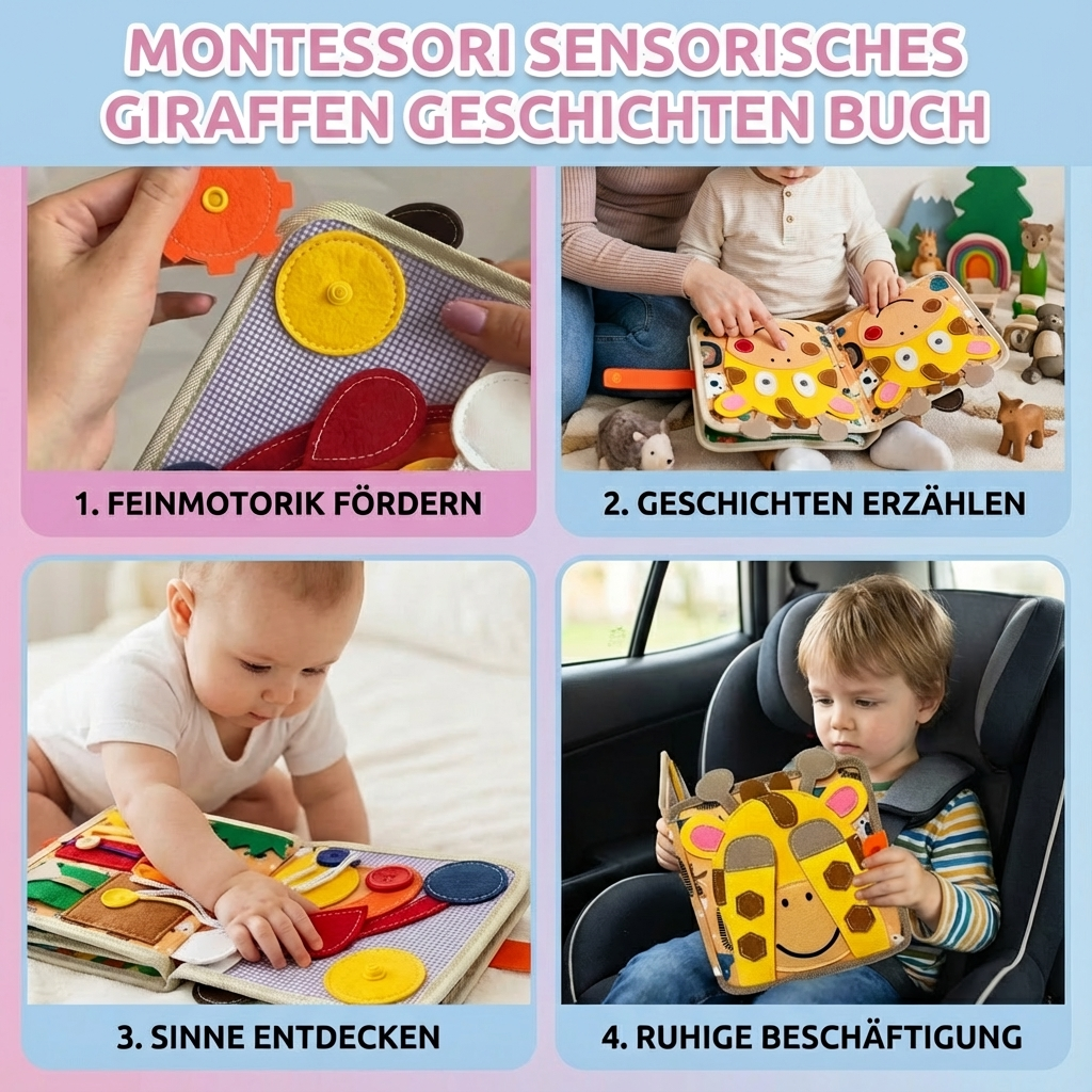 Interactive Montessori Sensory Book for Kids with Textured Pages | Engaging Giraffe Stories for Cognitive Development 4
