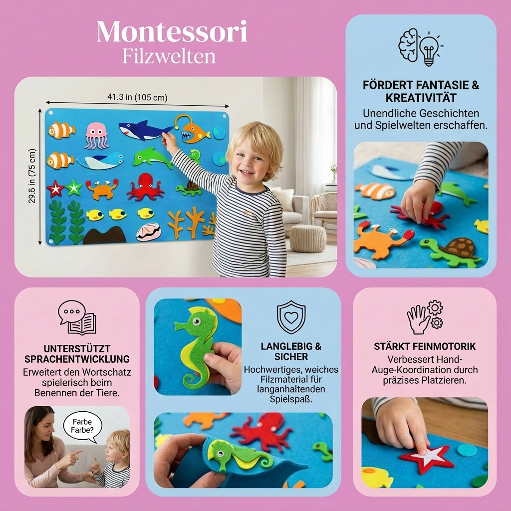 Montessori Felt Worlds | Educational Toy with Colorful Animal Figures | Engaging Learning Experience for Imagination and Creativity 6