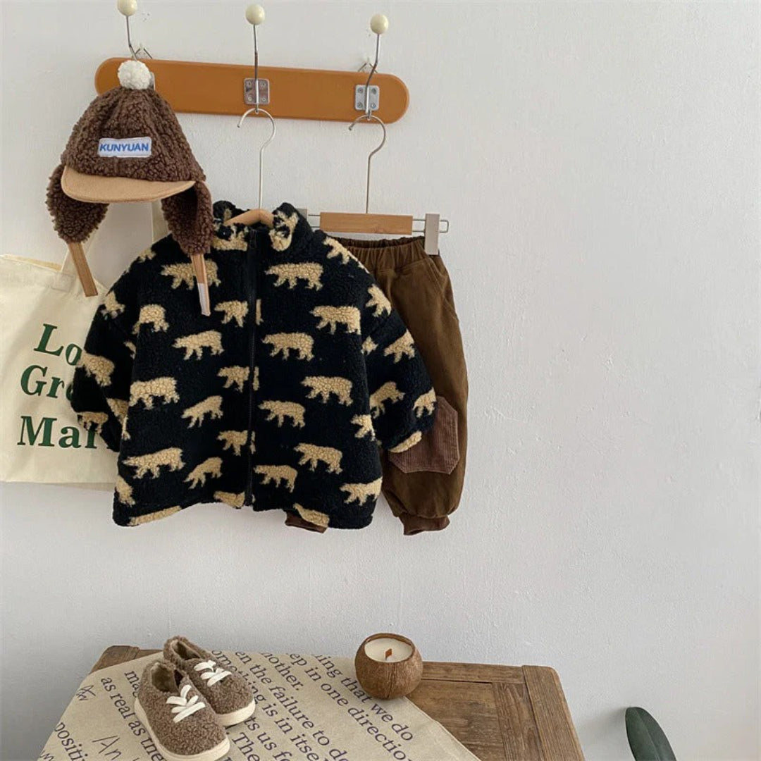 Unisex Fleece Vest with Bear Motif