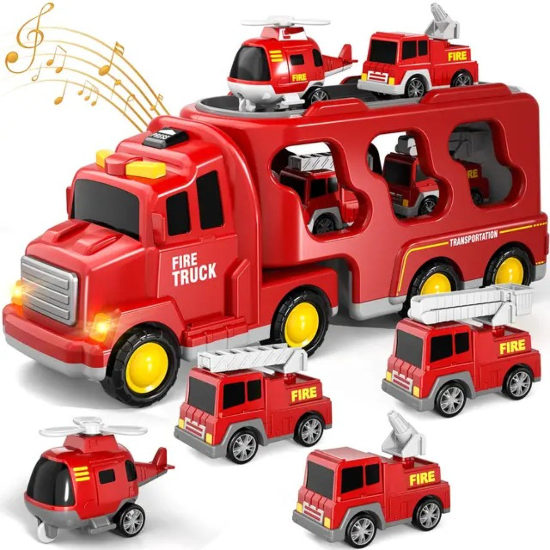 Zweischichtiger Lastwagen-Set: Feuerwehr- und Baustellenfahrzeuge
