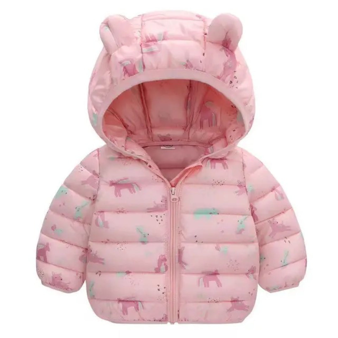 Mädchen Wintermantel mit Bärenohr-Kapuze und Bündchenärmel