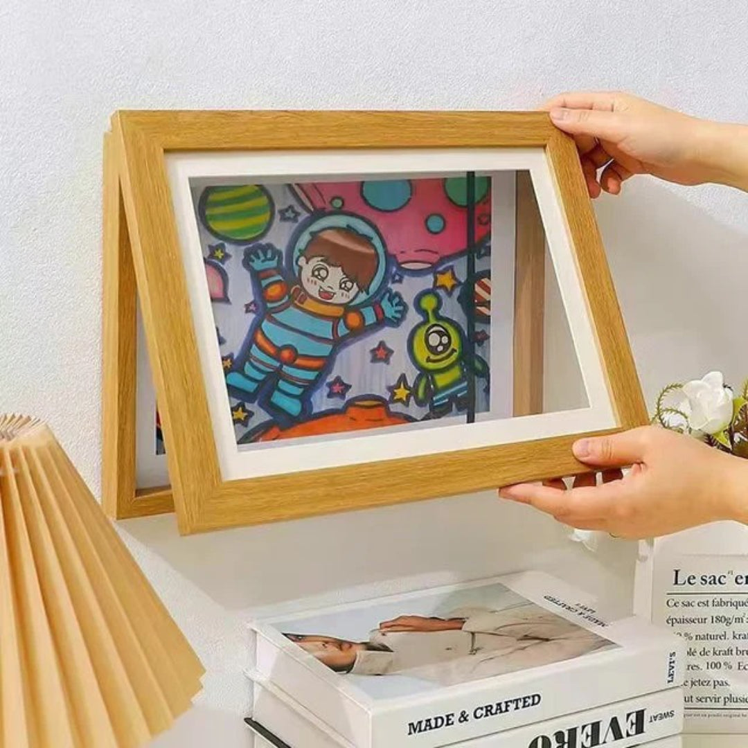 Kids Art Display Frame with Front Opening for Easy Storage