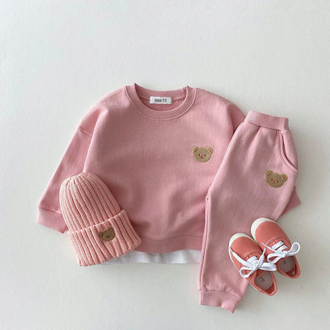 Baby's jogging outfit: sweatshirt, pants, and hat