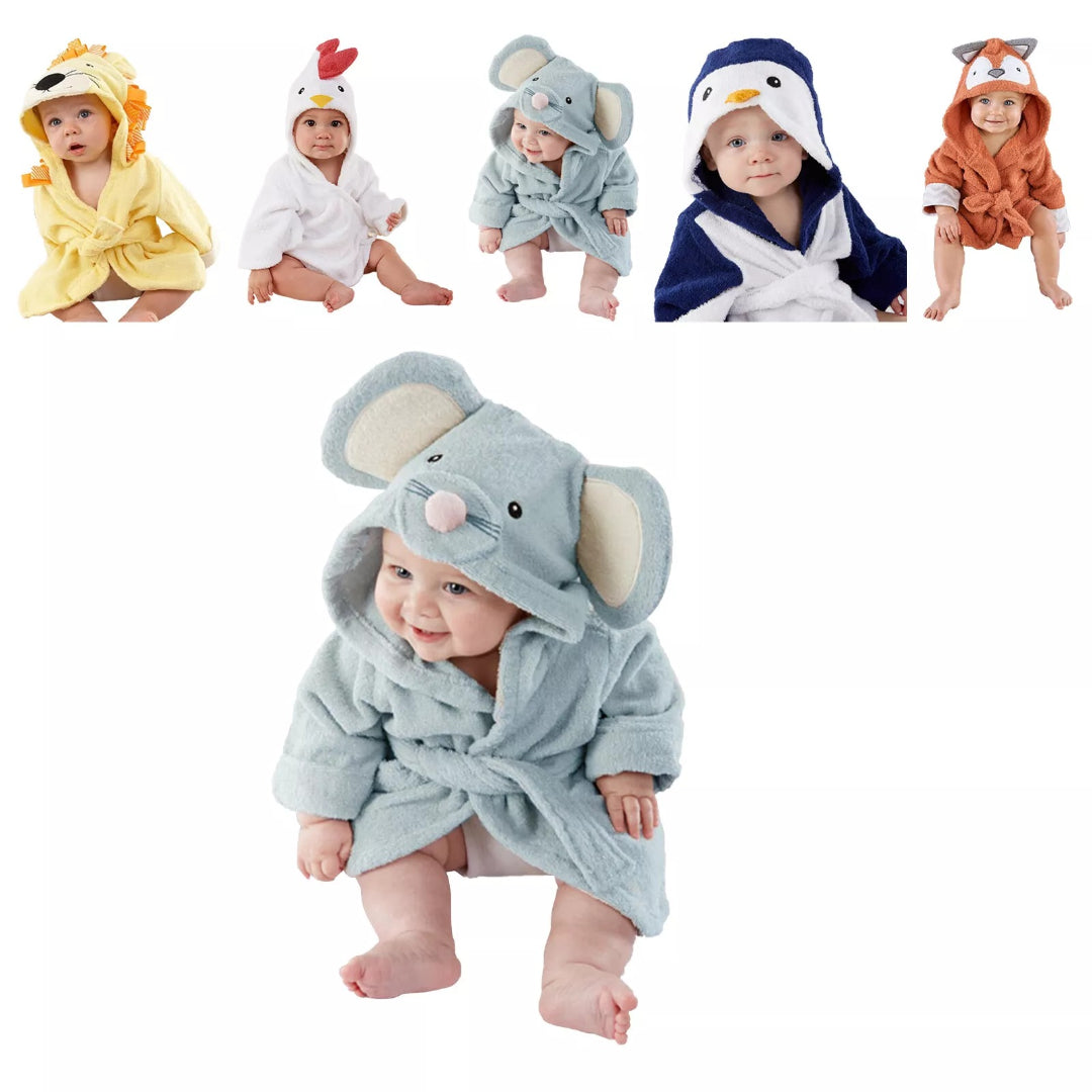 Soft and absorbent animal-themed baby bathrobe