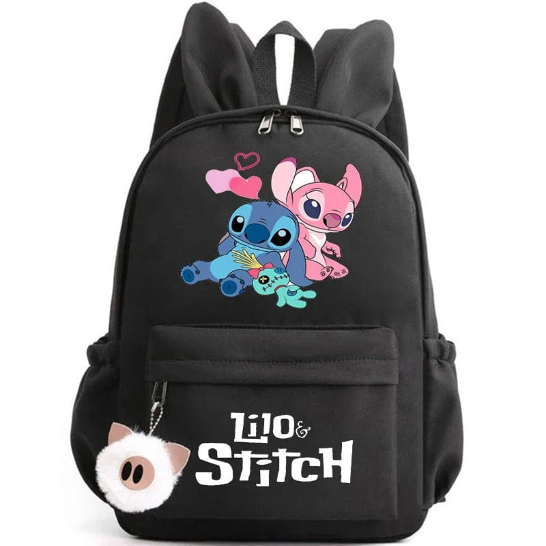 Stitch-Themen-Schulrucksack mit Schlüsselanhänger