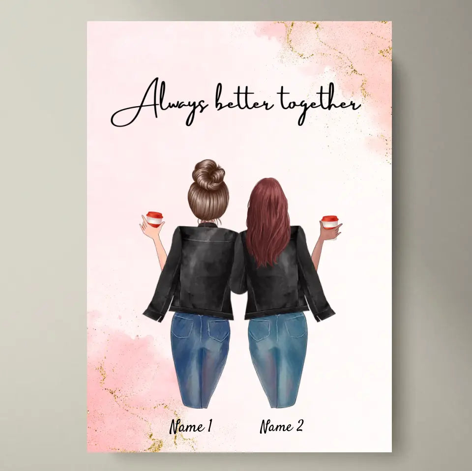 Besties in leatherjackets - personalized poster (2-3 friends)