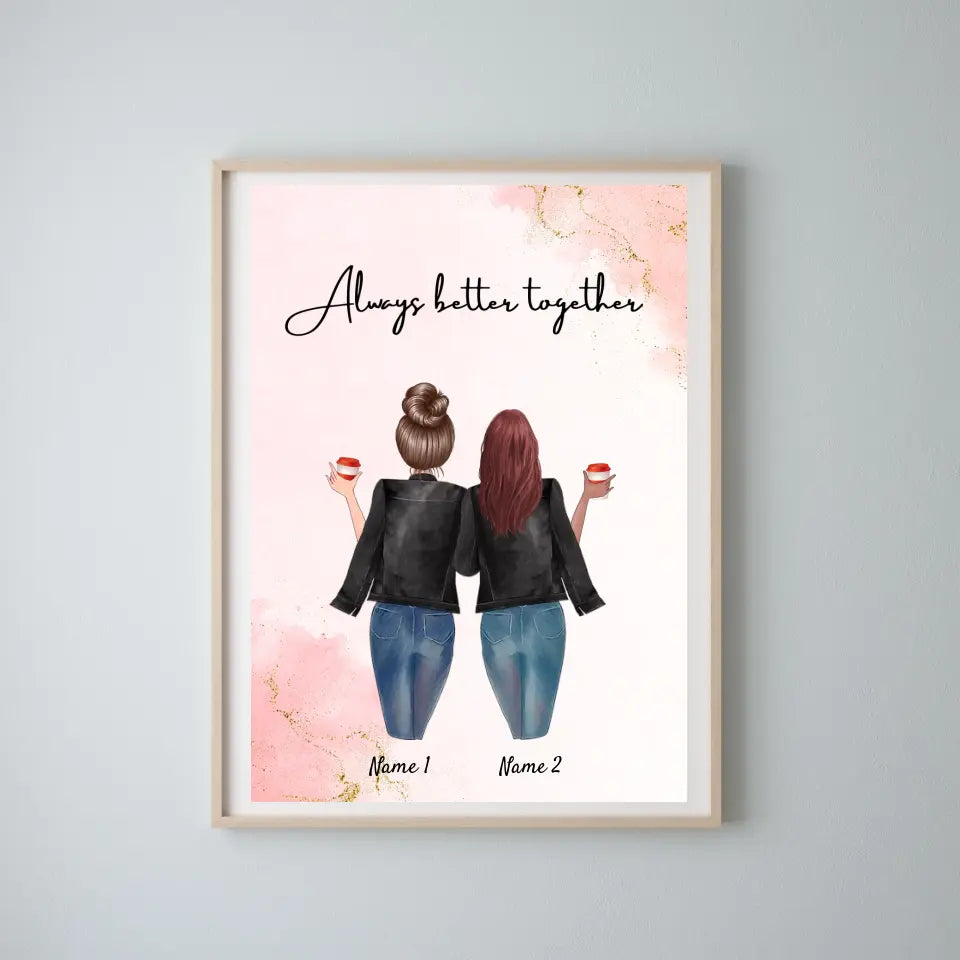 Besties in leatherjackets - personalized poster (2-3 friends)