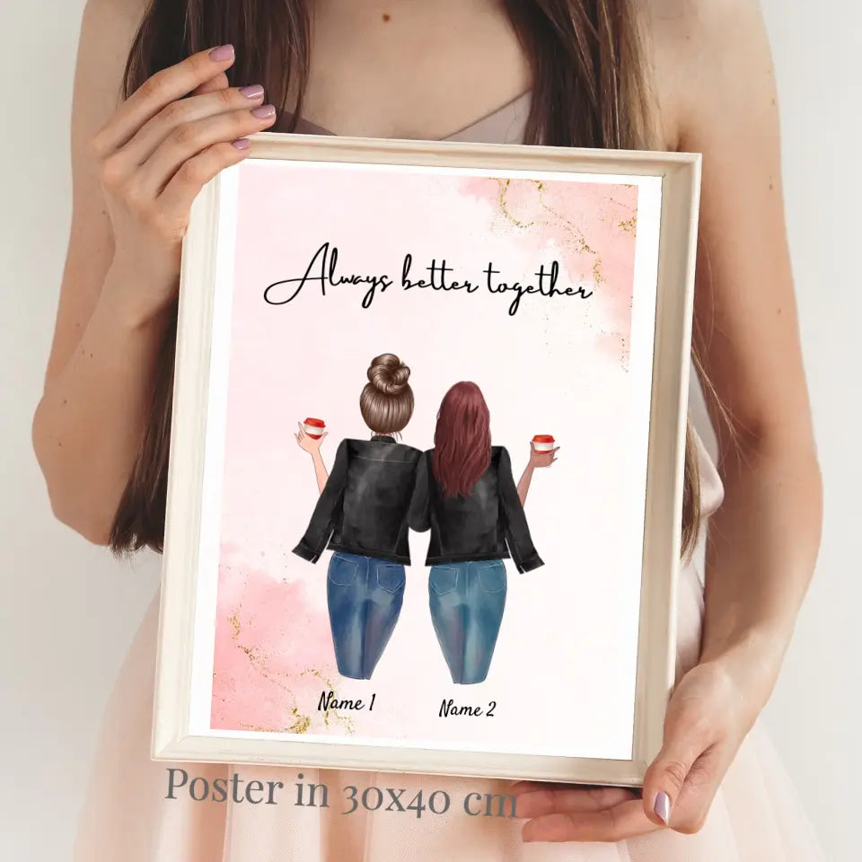 Besties in leatherjackets - personalized poster (2-3 friends)