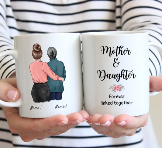 Mother & daughter forever linked together - personalized mug